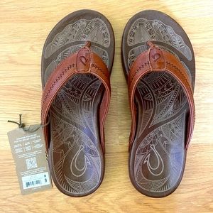 Olukai Hiapo Men’s flip flops, color rum/dark wood, size 9